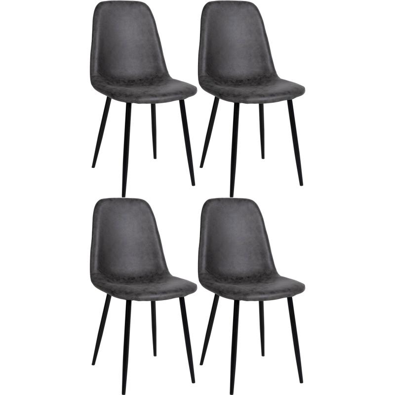 4er Set Esszimmersthle HLO-CP17 Kunstleder ~ dunkelgrau