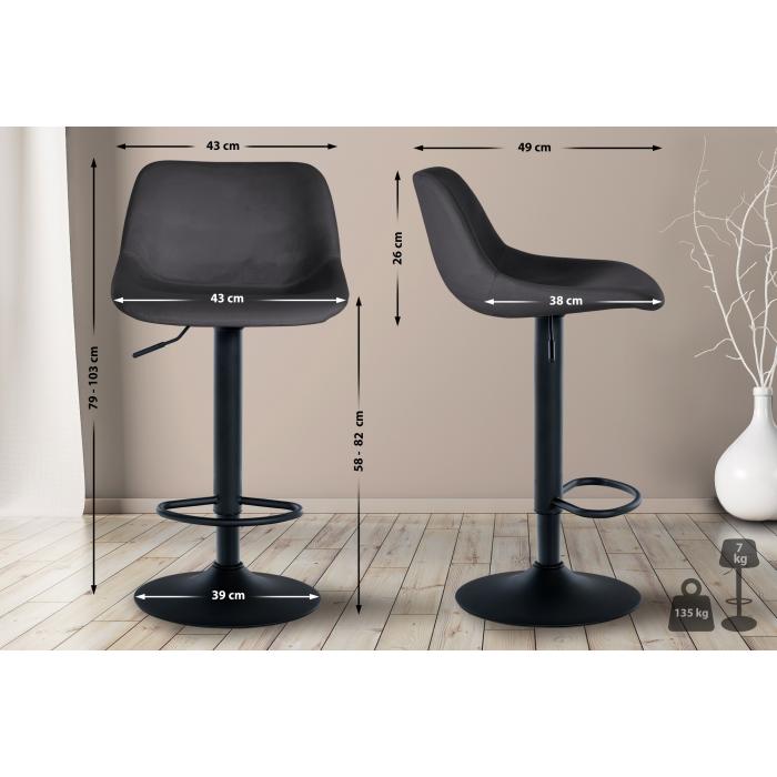 Barhocker HLO-CP273 Samt ~ dunkelgrau