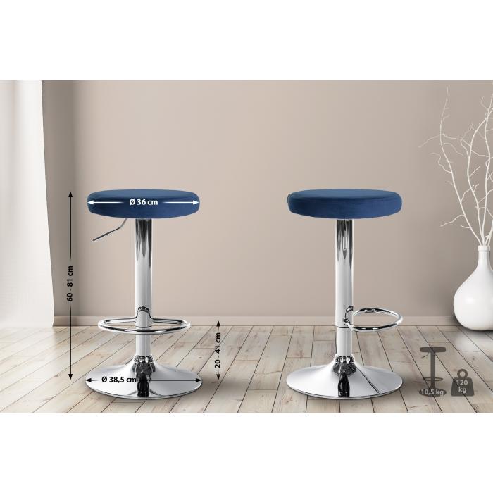 Barhocker HLO-CP291 Samt chrom ~ blau