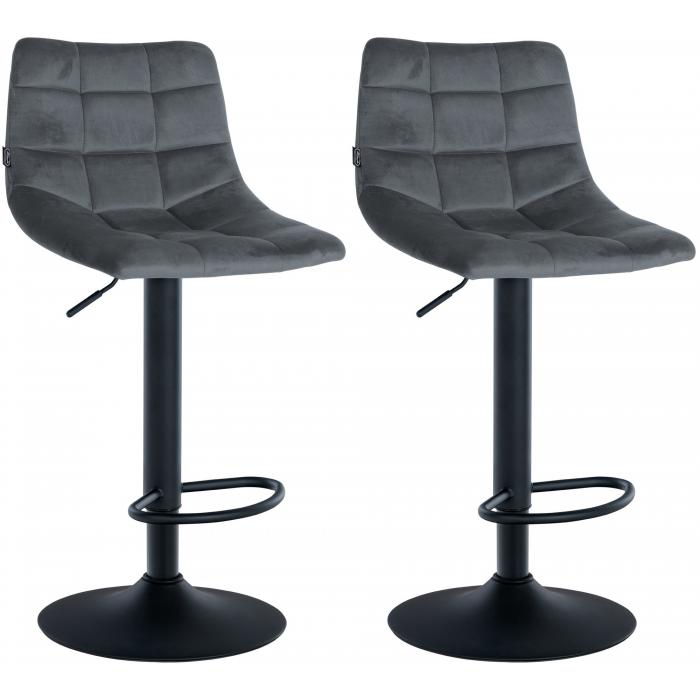 2er Set Barhocker HLO-CP265 Samt schwarz ~ dunkelgrau
