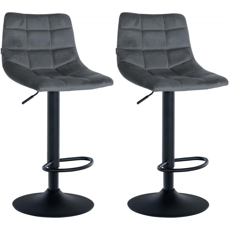 2er Set Barhocker HLO-CP265 Samt schwarz ~ dunkelgrau