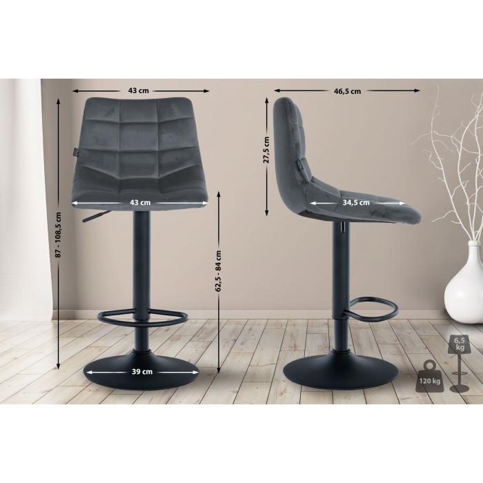 2er Set Barhocker HLO-CP265 Samt schwarz ~ dunkelgrau