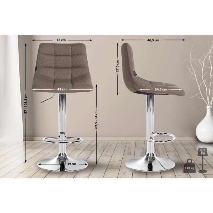 2er Set Barhocker HLO-CP266 Stoff chrom ~ taupe
