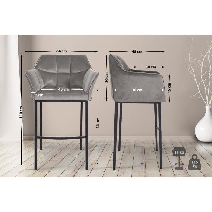 Barhocker HLO-CP1 B Samt mit 4-Fu Gestell ~ grau