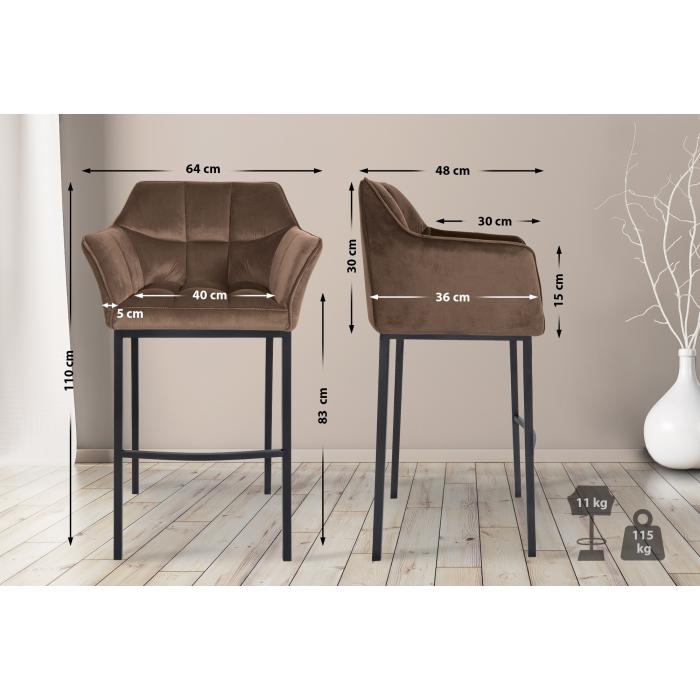 Barhocker HLO-CP1 B Samt mit 4-Fu Gestell ~ braun