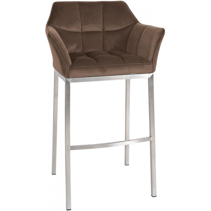 Barhocker HLO-CP1 E Samt mit 4-Fu Gestell ~ braun