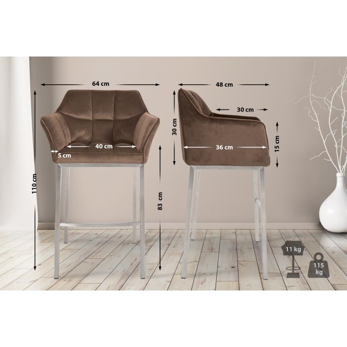 Barhocker HLO-CP1 E Samt mit 4-Fu Gestell ~ braun