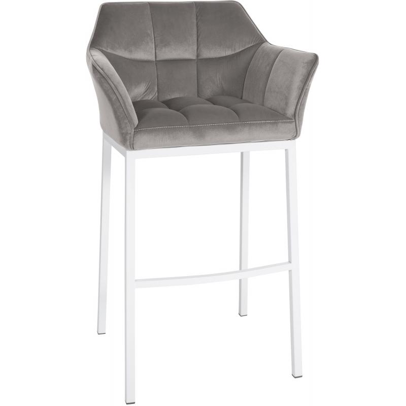 Barhocker HLO-CP1 W Samt mit 4-Fu Gestell ~ grau
