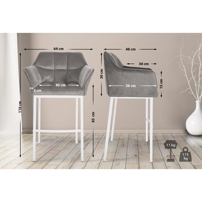Barhocker HLO-CP1 W Samt mit 4-Fu Gestell ~ grau