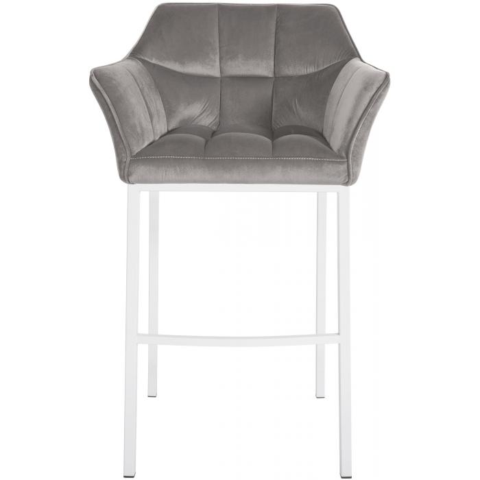 Barhocker HLO-CP1 W Samt mit 4-Fu Gestell ~ grau
