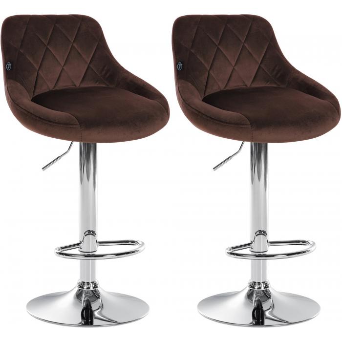 2er Set Barhocker HLO-CP268 Samt chrom ~ braun