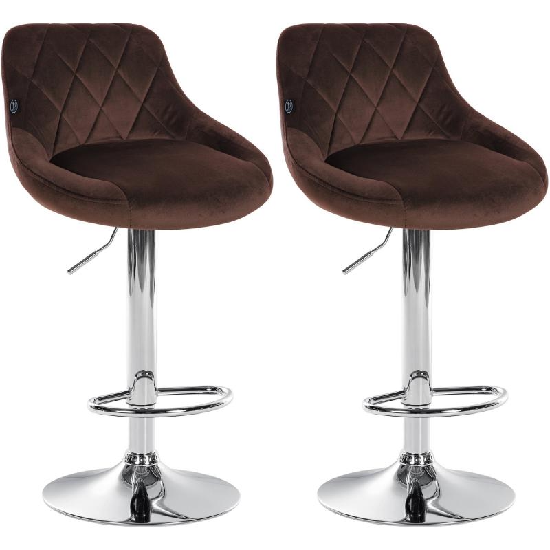 2er Set Barhocker HLO-CP268 Samt chrom ~ braun