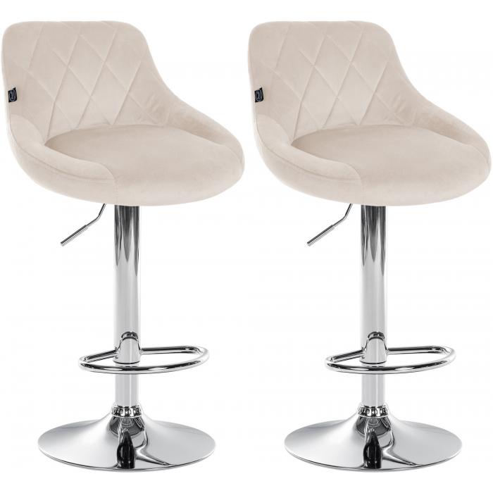 2er Set Barhocker HLO-CP268 Samt chrom ~ creme