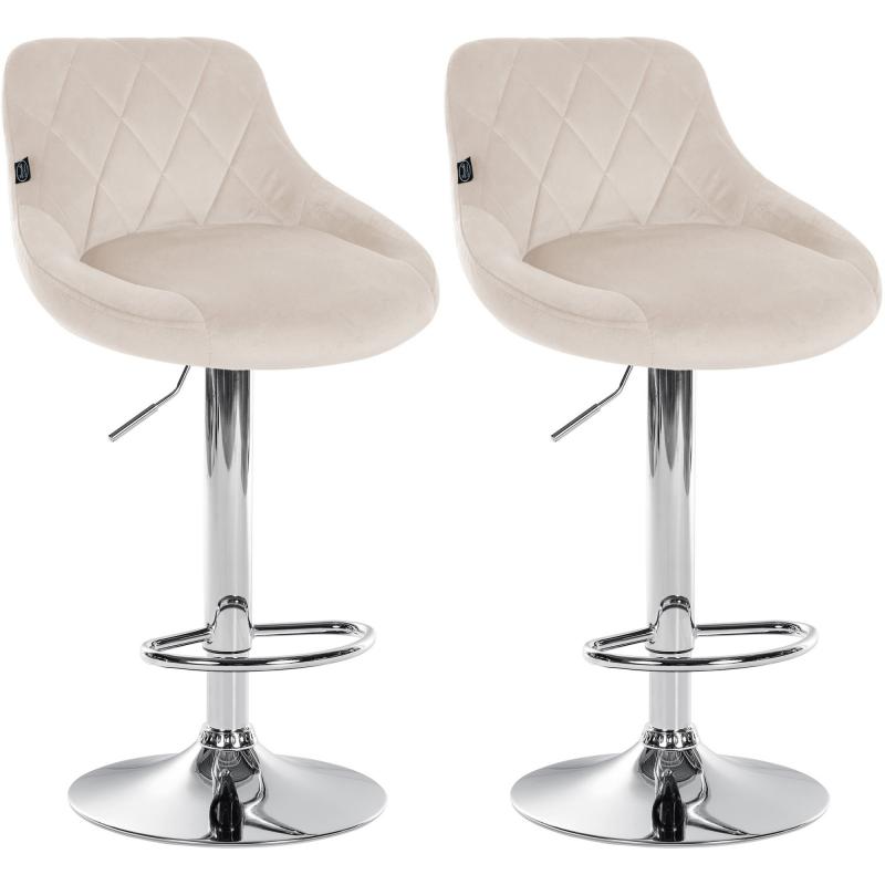 2er Set Barhocker HLO-CP268 Samt chrom ~ creme