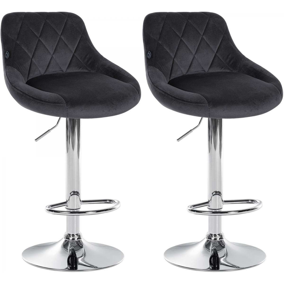 2er Set Barhocker HLO-CP268 Samt chrom ~ dunkelgrau