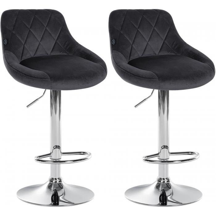 2er Set Barhocker HLO-CP268 Samt chrom ~ dunkelgrau