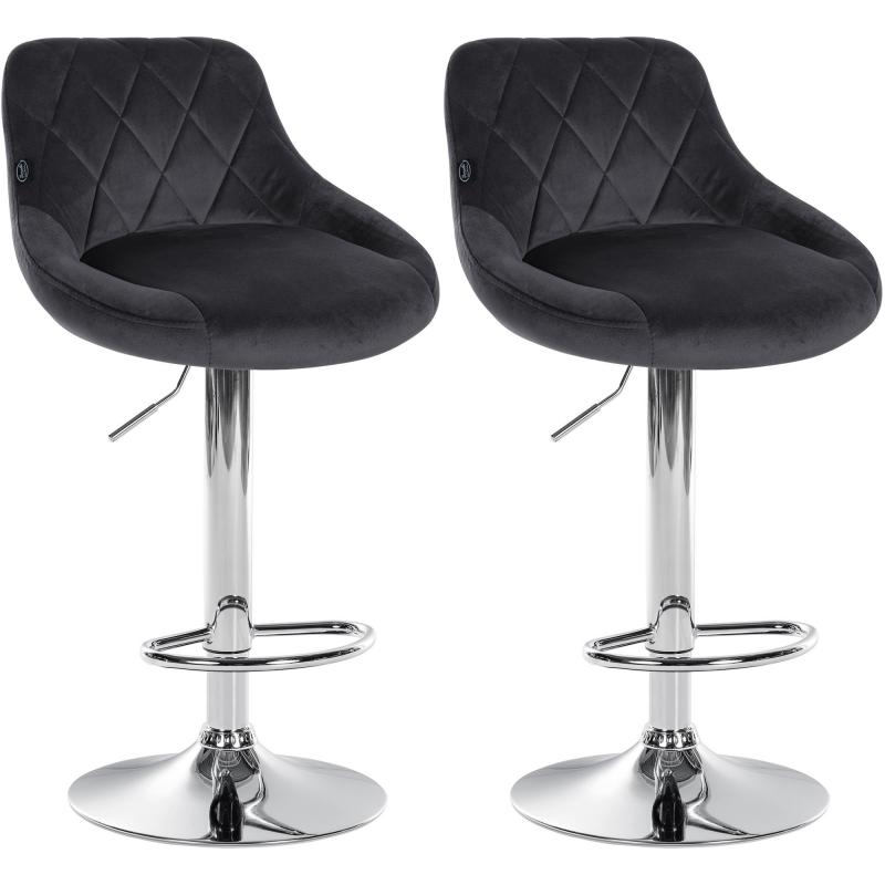 2er Set Barhocker HLO-CP268 Samt chrom ~ dunkelgrau