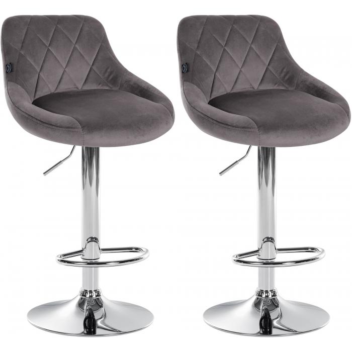 2er Set Barhocker HLO-CP268 Samt chrom ~ grau