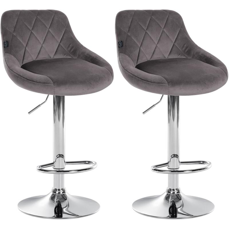 2er Set Barhocker HLO-CP268 Samt chrom ~ grau