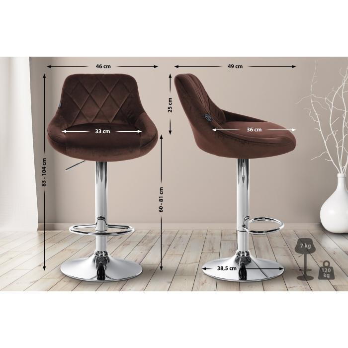 2er Set Barhocker HLO-CP268 Samt chrom ~ braun