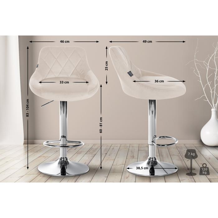 2er Set Barhocker HLO-CP268 Samt chrom ~ creme