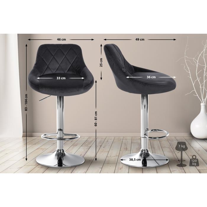 2er Set Barhocker HLO-CP268 Samt chrom ~ dunkelgrau