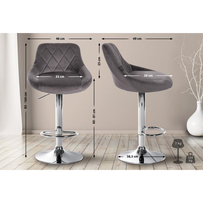 2er Set Barhocker HLO-CP268 Samt chrom ~ grau