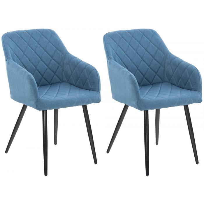 2er Set Esszimmerstuhl HLO-CP4 Stoff ~ blau