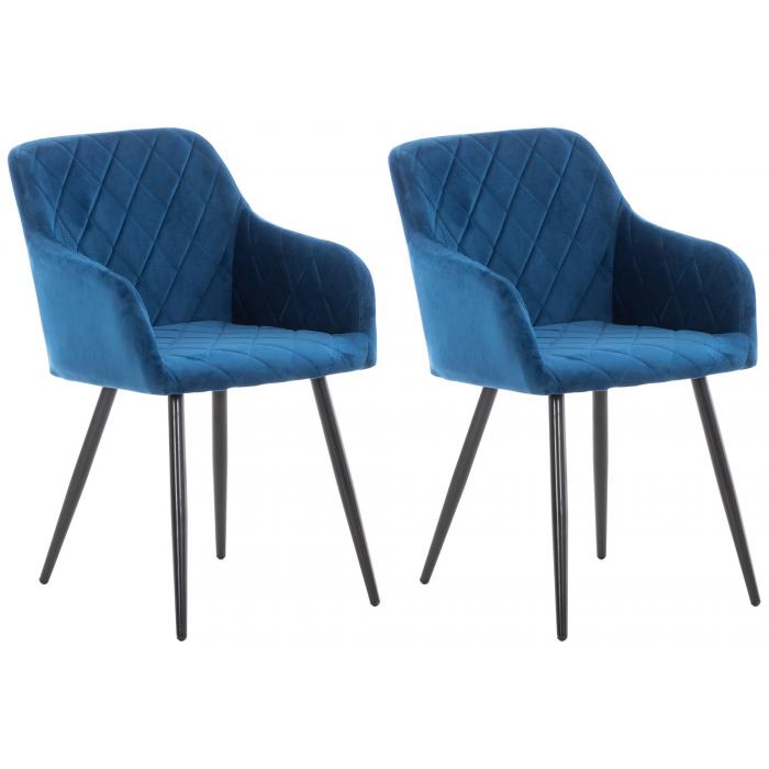 2er Set Esszimmerstuhl HLO-CP3 Samt ~ blau