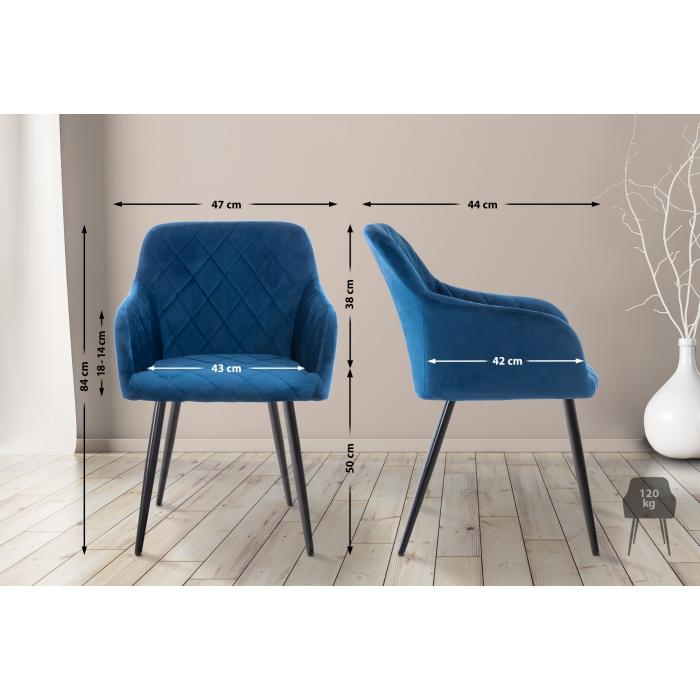 2er Set Esszimmerstuhl HLO-CP3 Samt ~ blau