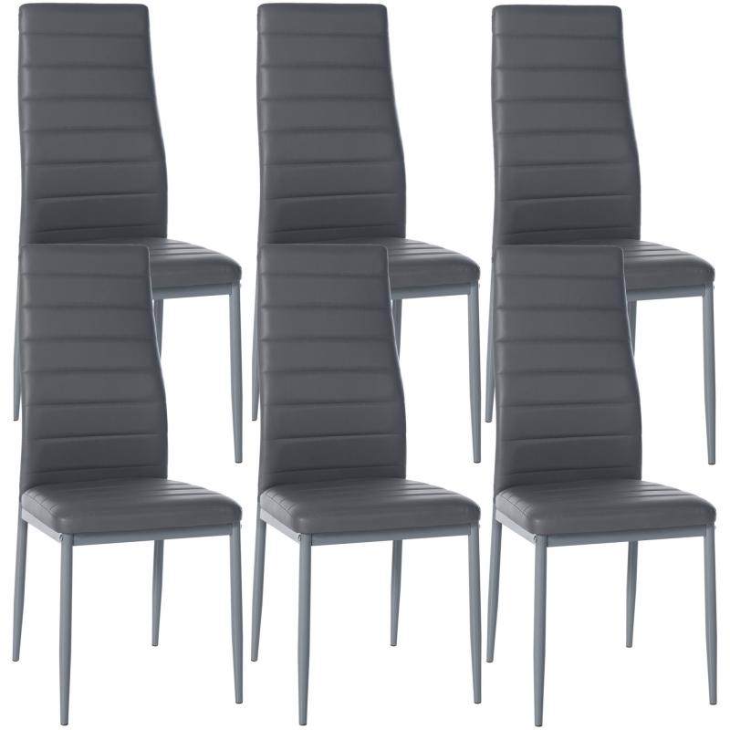 6er Set Esszimmersthle HLO-CP16 Kunstleder ~ grau