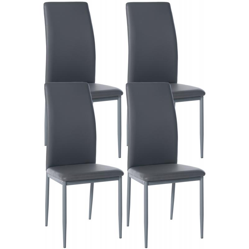 4er Set Esszimmersthle HLO-CP18 Kunstleder ~ grau