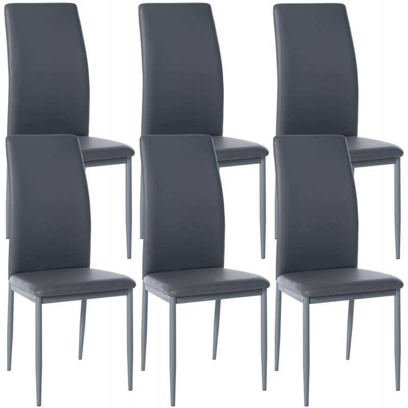 6er Set Esszimmersthle HLO-CP18 Kunstleder ~ grau