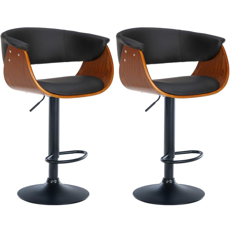 2er Set Barhocker HLO-CP300 Kunstleder ~ walnuss/schwarz