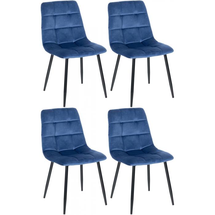 4er Set Esszimmerstuhl HLO-CP5 Samt ~ blau