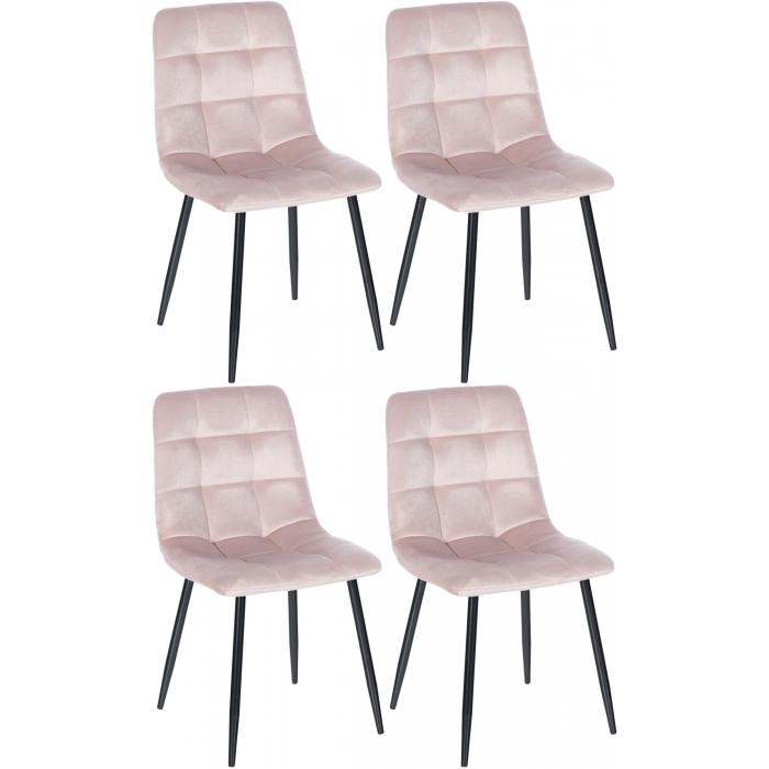 4er Set Esszimmerstuhl HLO-CP5 Samt ~ pink