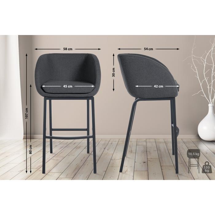 Barhocker HLO-CP333 B Filz ~ grau
