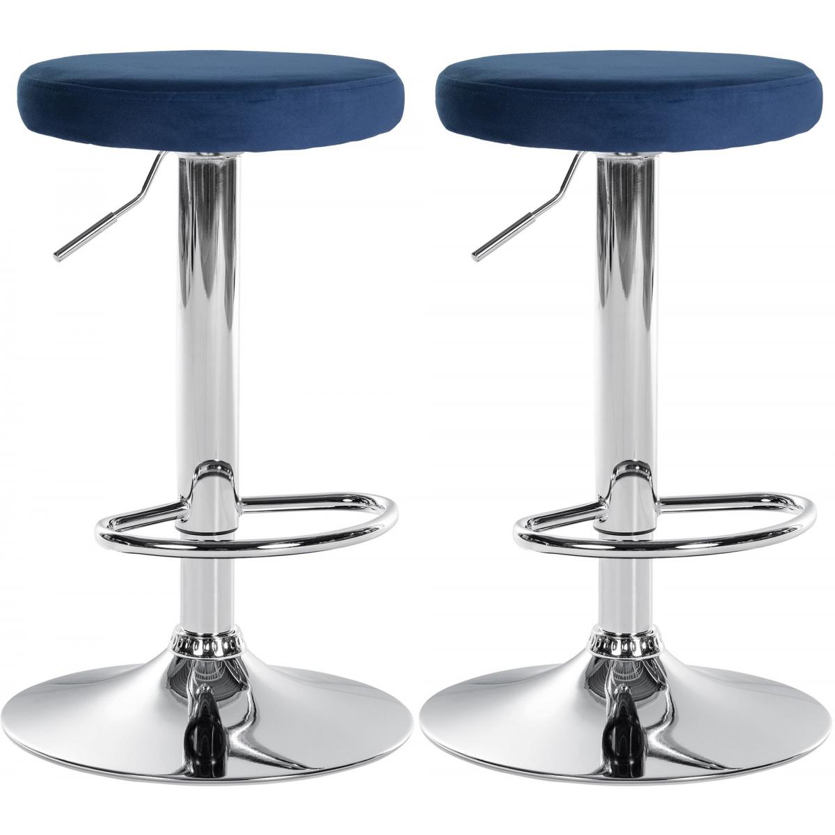 2er Set Barhocker HLO-CP291 Samt chrom ~ blau