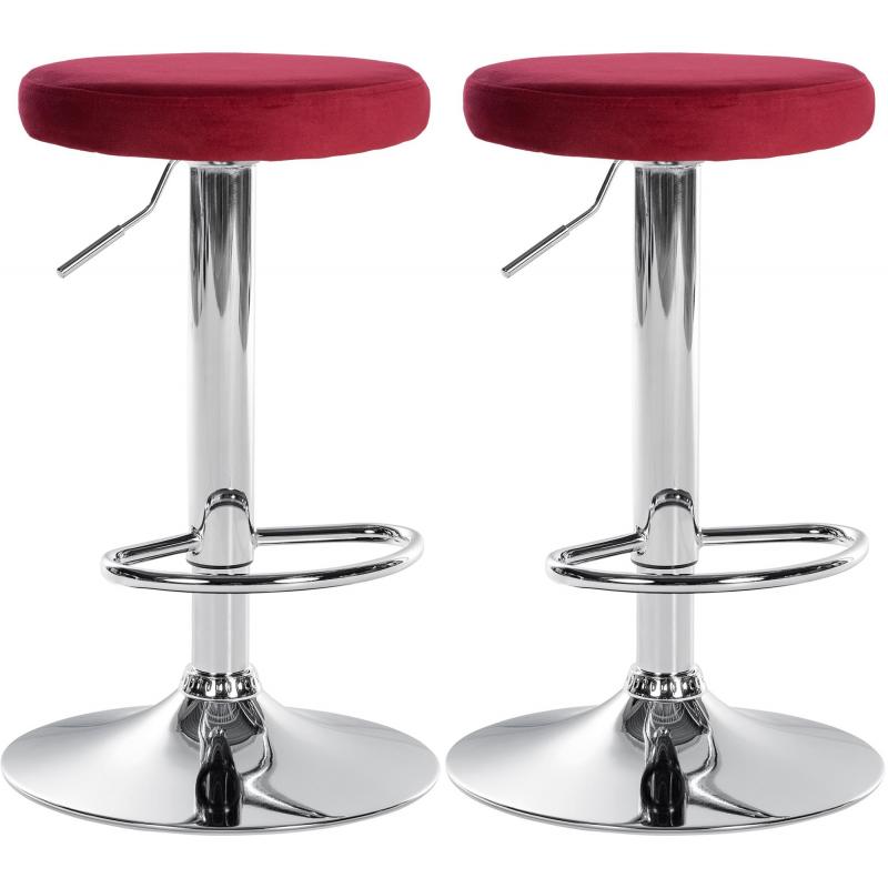 2er Set Barhocker HLO-CP291 Samt chrom ~ rot