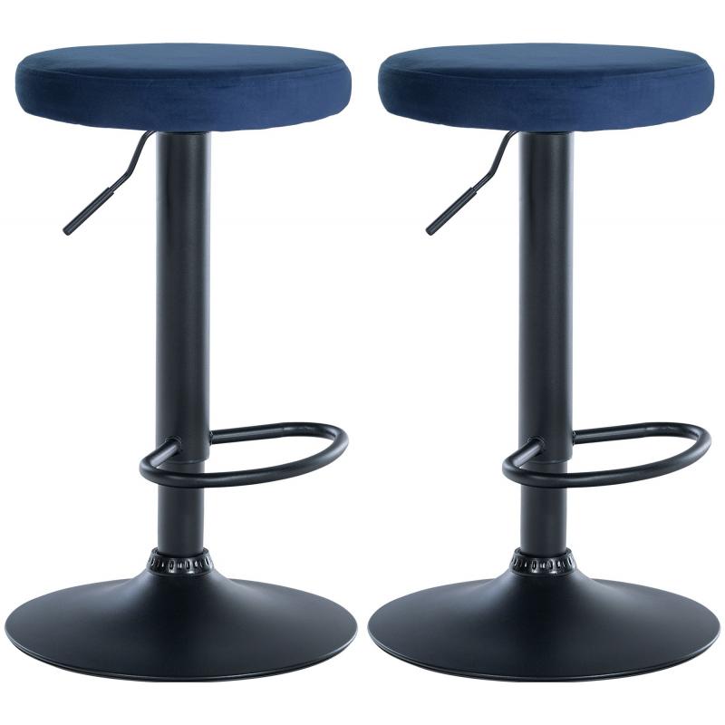 2er Set Barhocker HLO-CP291 Samt schwarz ~ blau