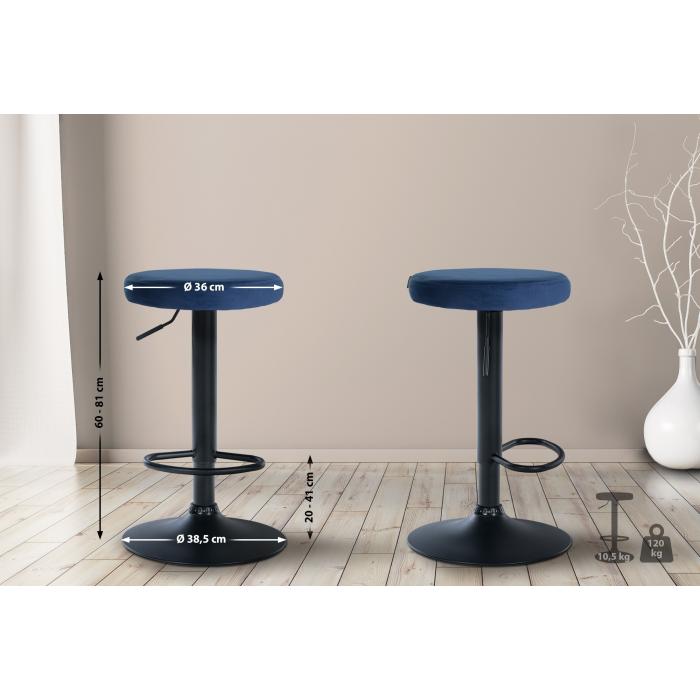 2er Set Barhocker HLO-CP291 Samt schwarz ~ blau