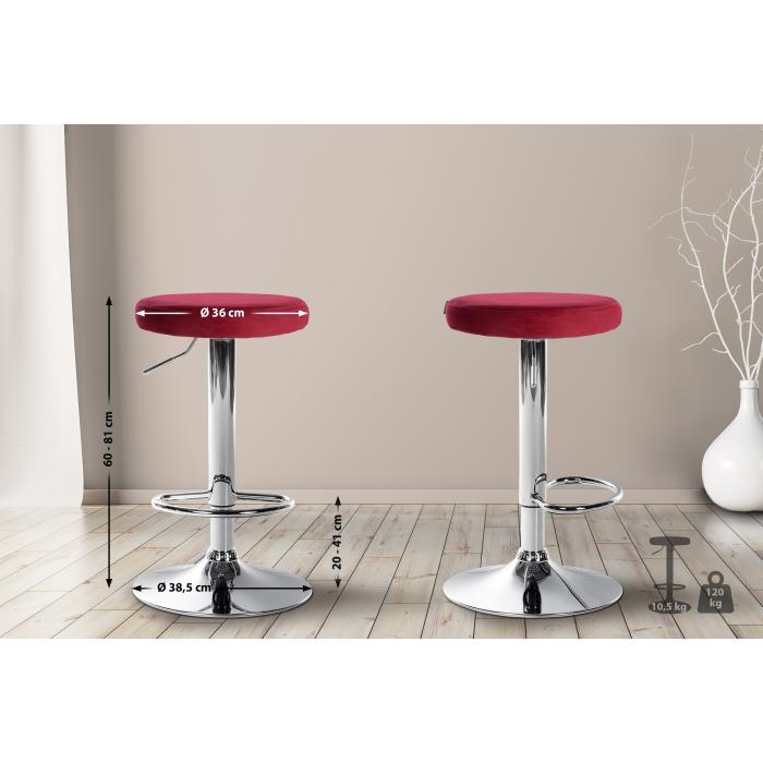 2er Set Barhocker HLO-CP291 Samt chrom ~ rot