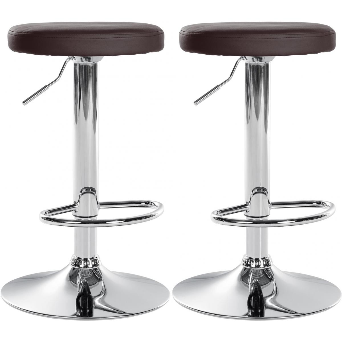 2er Set Barhocker HLO-CP290 Kunstleder chrom ~ braun