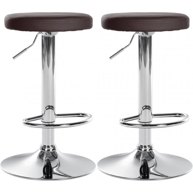 2er Set Barhocker HLO-CP290 Kunstleder chrom ~ braun
