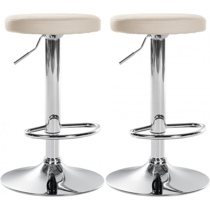 2er Set Barhocker HLO-CP290 Kunstleder chrom ~ creme