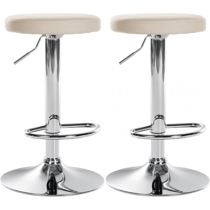 2er Set Barhocker HLO-CP290 Kunstleder chrom ~ creme