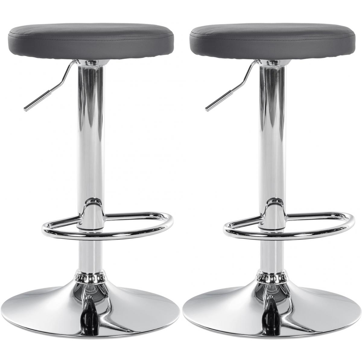 2er Set Barhocker HLO-CP290 Kunstleder chrom ~ grau