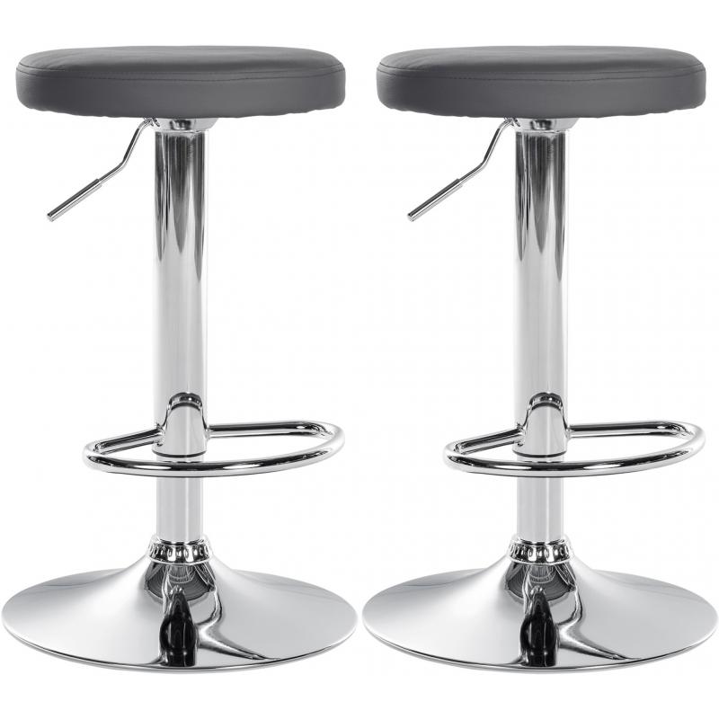 2er Set Barhocker HLO-CP290 Kunstleder chrom ~ grau