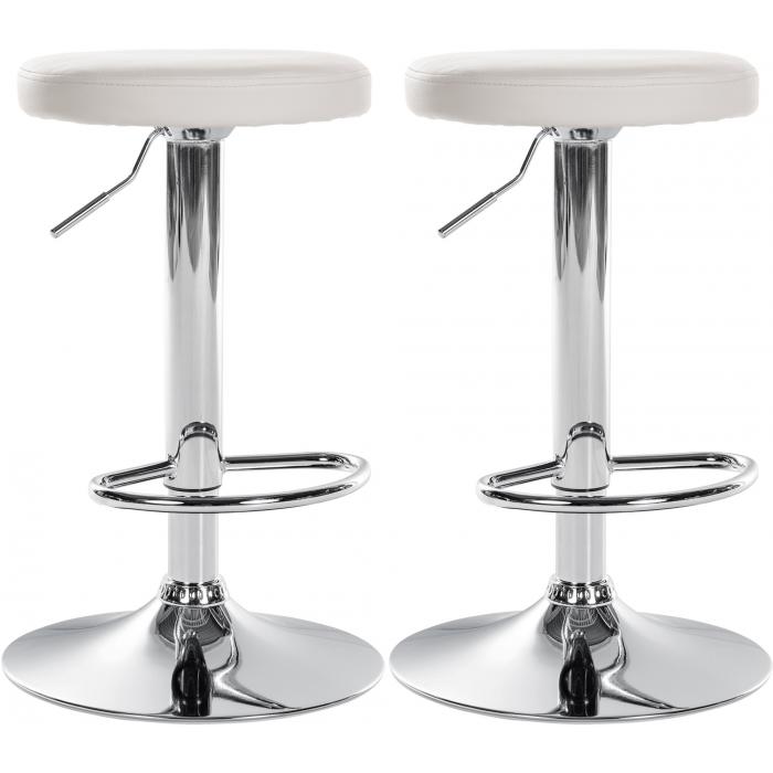 2er Set Barhocker HLO-CP290 Kunstleder chrom ~ weiß