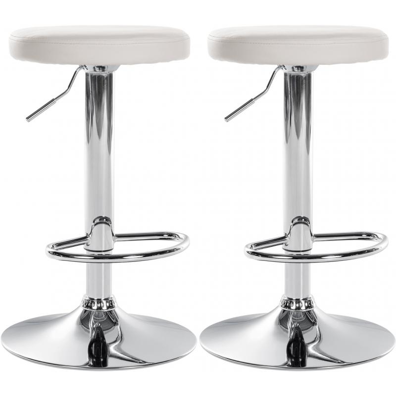2er Set Barhocker HLO-CP290 Kunstleder chrom ~ weiß